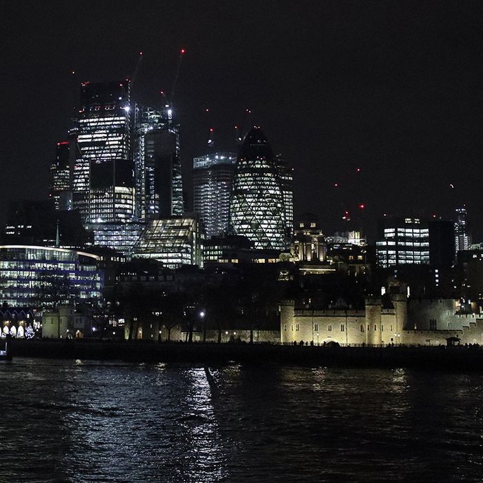 London river panorama at night.
